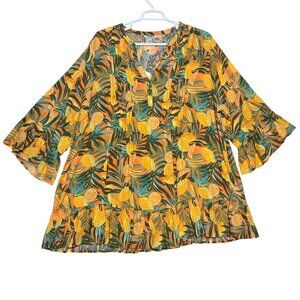 Blue Island Beach Coverup Womens Plus 3X Orange Tropical Print Rayon